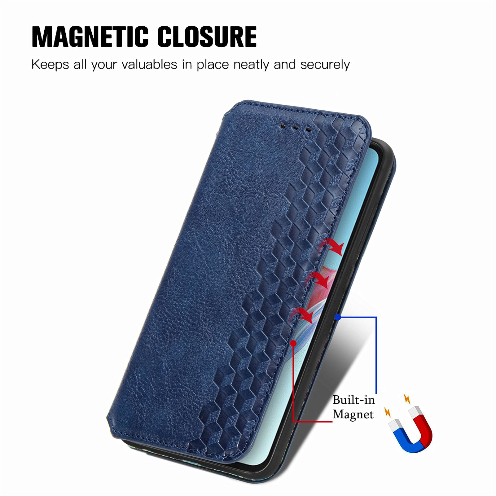 For Oppo A38 4G / A18 4G Magnetic Case Imprinted Rhombus Pattern Wallet Phone Protector For Oppo A38 4G / A18 4G Magnetic Case Imprinted Rhombus Pattern Wallet Phone Protector